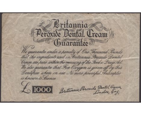An Advertising Note for Teeth Whitening, entitled ‘Britannia Peroxide Dental Cream Guarantee’, dating from around 1920-30 (af