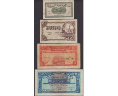 Republique Syrienne, a set from the 1942 first issue, comprising 5 and 10 Piastres, 25 Piastres, serial number C/1 904,420, a