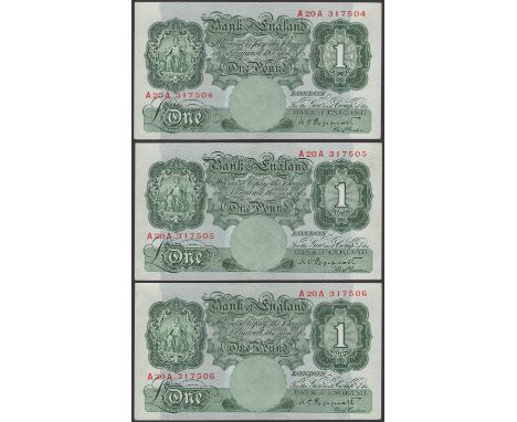 Bank of England, Kenneth O. Peppiatt, £1 (3), 17 October 1934, consecutive serial numbers A20A 317504-05, first uncirculated,