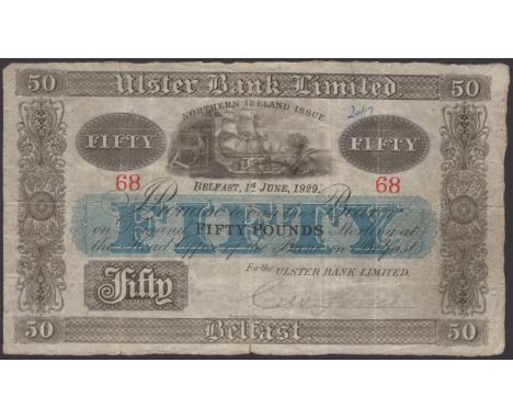 Ulster Bank Limited, £50, 1 June 1929, serial number 68, manuscript Lester signature, one tiny element of graffiti on obverse