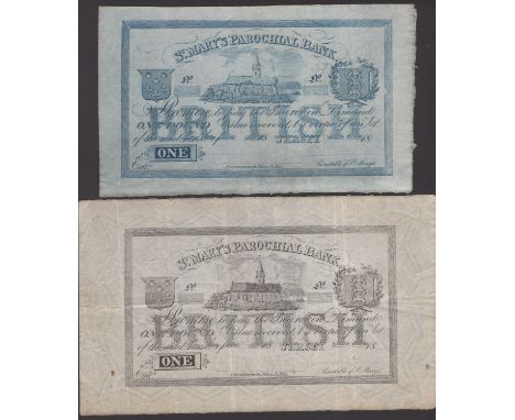 St. Mary’s Parochial Bank, Jersey, an unissued and an additional proof/pull for £1 (2), 18-, no signatures or serial numbers,