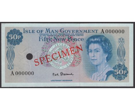 Isle of Man Government, P.H.G. Stallard, specimen 50 Pence, ND (1972), serial number A000000, red SPECIMEN overprint and sing