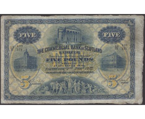 Commercial Bank of Scotland Limited, £5, 2 January 1912, serial number 13/B 137/121, manuscript Mackay and one additional man