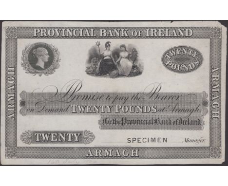 Provincial Bank of Ireland, proof for £20 on paper, Armagh branch, ND (c.1823-37), black SPECIMEN  overprint, pencil annotati