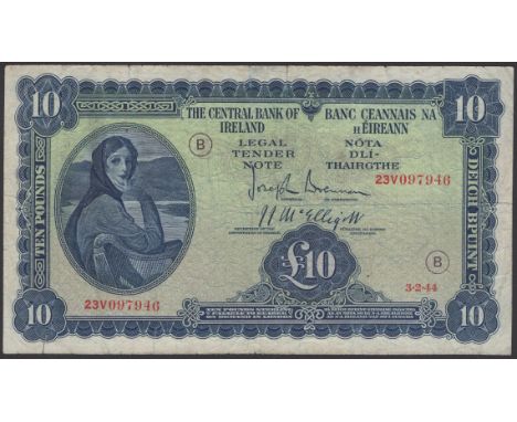 Central Bank of Ireland, £10, 3 February 1944, serial number 23V 097946, War Code B, Brennan and McElligott signatures, first