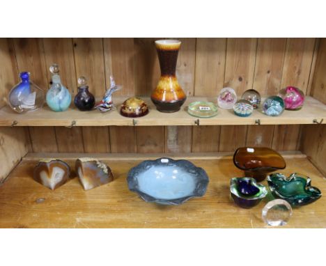 Two Royal Doulton figures “Fragrance” &amp; “Sea Harvest”; a capo-di-monte male musician figure; various Caithness glass pape