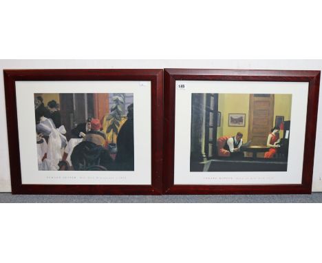 A pair of coloured prints after Edward Hopper titled ”New York Restaurant C. 1922”, 39cm x 49cm, in matching glazed frames; t