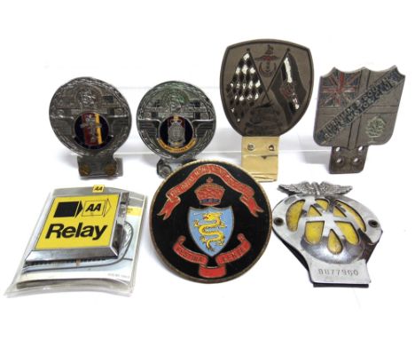 AUTOMOBILIA - EIGHT CAR BADGES  including those for the Royal Army Ordnance Corps; Royal Electrical &amp; Mechanical Engineer