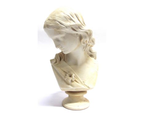 A VICTORIAN COPELAND PARIAN BUST OF PURITY  modelled by M. Noble, raised on a socle base and impressed 'Ceramic and Crystal P