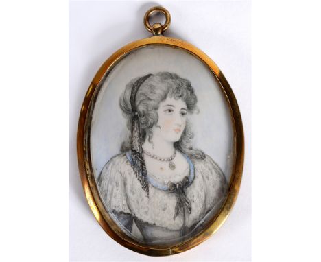 BRITISH SCHOOL (19TH CENTURY)  Miniature Portrait of a Lady, watercolour and ink, unsigned, 8cm x 6cm (oval).
