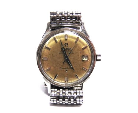 OMEGA, CONSTELLATION, A GENTLEMAN'S STAINLESS STEEL WRIST WATCH  circa 1967, cream dial with raised steel baton numerals and 