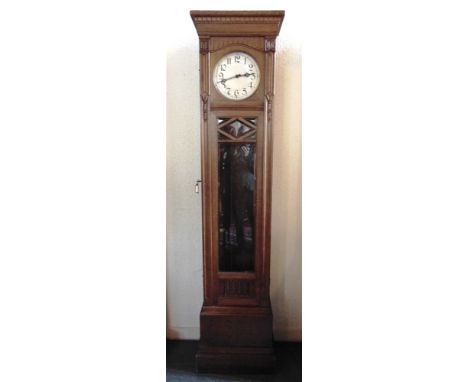 A GERMAN OAK CASED TRIPLE WEIGHT LONGCASE CLOCK  the case and movement marked LFS, 50cm wide 217cm high  