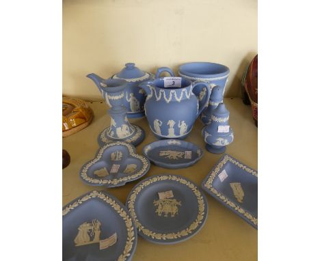 A small quantity of Wedgwood blue Jasperware to include teapot.