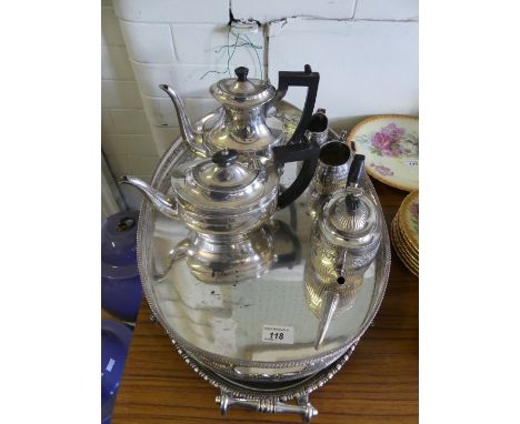 An early 20th Century three piece silver-plated semi-lobbed tea set, a silver-plated teapot and hot water jug, along with a p