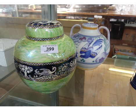 A Carter Stabler Adams Poole Pottery twin handled bluebird vase, together with a Newhall Boumier ware.