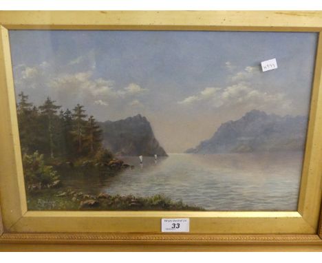 Three oil paintings depicting landscape scenes, signed R Delisle, each inset in gilt frames.