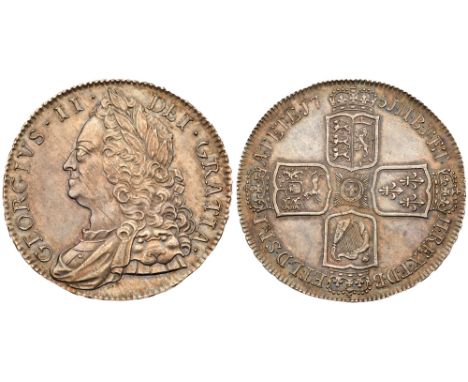 George II (1727-60). Silver Crown, 1751, older laureate and draped bust left, GEORGIUS.II. DEI.GRATIA., toothed border around