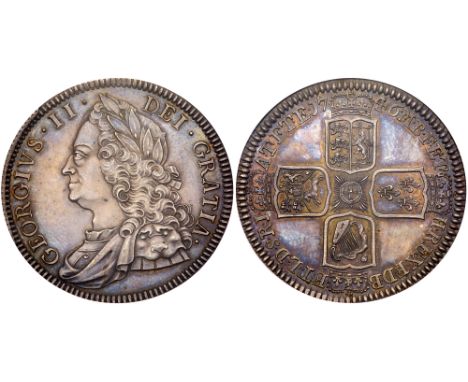 George II (1727-60). Silver Proof Crown, 1746, older laureate and draped bust left, Latin legend and toothed border surroundi