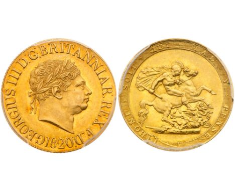 George III (1760-1820). Gold Sovereign, 1820, second laureate head right with more wiry hair, date below with open 2, Latin l
