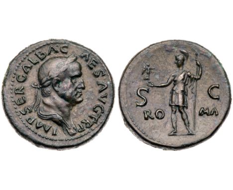 Galba. Æ Sestertius (26.56 g), AD 68-69. Rome. IMP SER GALBA C-AES AVG TR P, laureate and draped bust of Galba right. Rev. RO