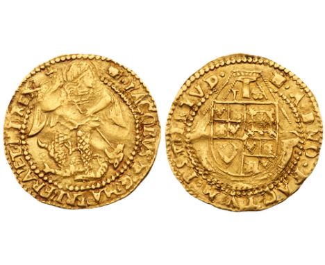 James I (1603-25). Fine gold Half-Angel of five shillings and sixpence, second coinage (1604-19), St Michael slaying dragon r