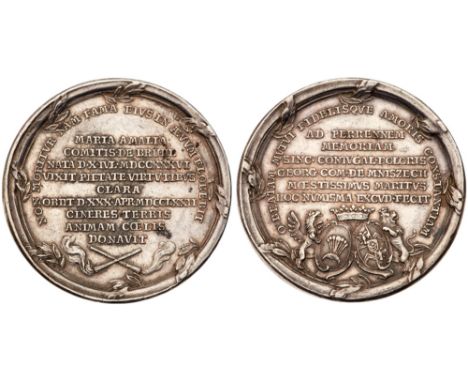 Death of the Noblewoman and Lady-in-Waiting Maria Amalia Mniszchowa, 1772. Silver Medal, Unsigned.42mm. 26.17g. Legend above 
