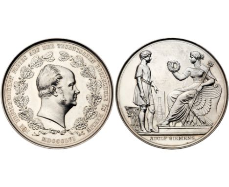 German States: Prussia. Friedrich Wilhelm. Silver Prize Medal of the Techical University of Berlin. 56mm, 74.4g, unsigned. He