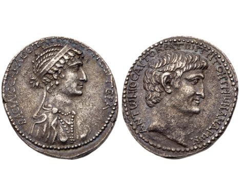 Mark Antony and Cleopatra. Silver Tetradrachm (14.97 g), 36 BC. Antioch in Syria. BACI?ICCA K?EO?ATPA ?EA NE?TEPA, diademed a