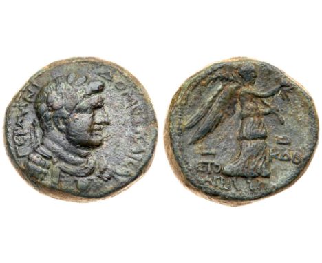 Judaea, Herodian Kingdom. Agrippa II. Æ (10.38 g), 56-95 CE. Caesarea Maritima, RY 24 of Agrippa’s second era (83/4 CE). Laur