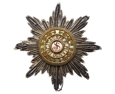 Cross. 58 mm. Gold and enamels. “Wings down”, black flat enamel. Unmarked. Superb workmanship; Embroidered Breast Star. 80 mm