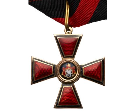 Initials “B?” of Eduard’s widow Varvara Dietwald beneath enamel of top reverse arm. On ribbon. With related certificate to Vl
