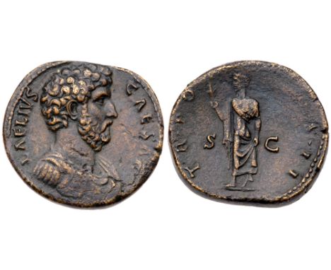 Aelius. Æ Sestertius (23.48 g), Caesar, AD 136-138. Rome, AD 137. L AELIVS CAESAR, bare-headed, draped and cuirassed bust of 