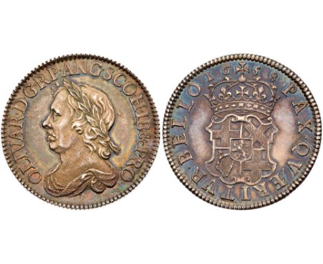 Oliver Cromwell (d.1658). Silver Shilling, 1658, laureate and draped bust left, raised die flaw at top of forehead, legend an