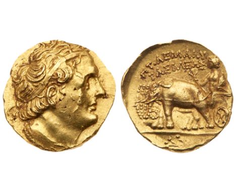 Ptolemy I Soter, 323-283 BC. Gold Stater (7.04g). Struck at Euhesperis, ca. 305-283 BC. Diademed bust of Ptolemy I r., wearin