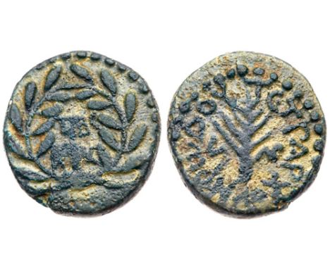 Judaea, Herodian Kingdom. Herod III Antipas. Æ Quarter (3.00 g), 4 BCE-39 CE. Tiberias, RY 33 (20/1 CE). TIBE/PIAC in two lin