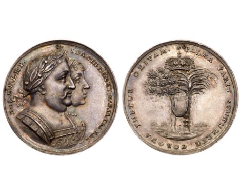 On the Visit of the King and Queen to Danzig, August 1 1677. Silver Medal, 34mm. 19.34g. By Johann Höhn. Their conjoined bust
