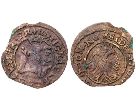 Copper Solidus, 1658. 0.6g. +IOMICHAEL.RAD.D.C.VAL.TR.PR., Crowned half-figure right, holding scepter over shoulder. Rev. xSI