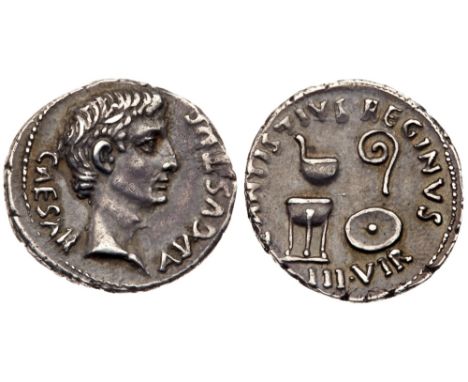 Augustus. Silver Denarius (3.85 g, 9h), 27 BC - AD 14. Mint of Rome, 13 B.C. AVGVSTVS CAESAR, bare head facing right. Rev. C 