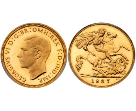 George VI (1936-52), Gold Proof Half Sovereign, 1937. Bare head facing left, tiny HP below for designer Humphrey Paget, legen