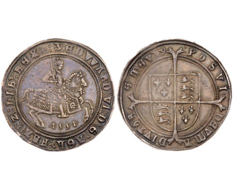 Edward VI (1547-1553). Silver Crown of five shillings, 1551, Fine Silver issue, King on horseback right, date below in Arabic