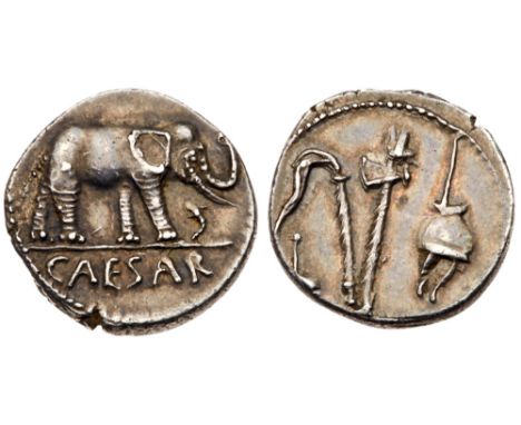 Julius Caesar. Silver Denarius (4.01 g, 4h). Traveling Italian mint, 49-48 BC. Traveling Italian mint, 49-48 BCCAESAR, elepha