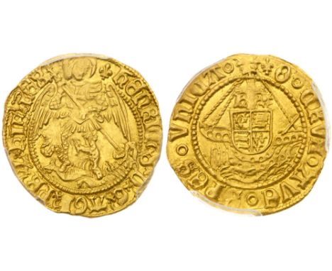 Henry VIII (1509-47). Gold Half-Angel of four shillings, third coinage (1544-47), struck in 23 carat gold, St Michael spearin