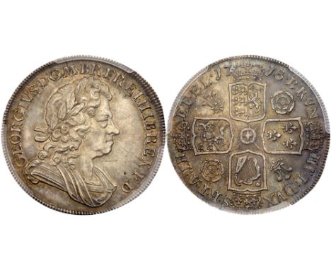 George I (1714-27). Silver Crown, 1718, 8 struck over 6 in date, laureate and draped bust right, Latin legend and toothed bor