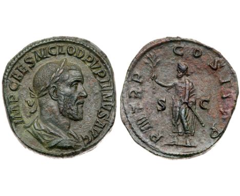 Pupienus. Æ Sestertius (23.13 g), AD 238. Rome. IMP CAES M CLOD PVPIENVS AVG, laureate, draped and cuirassed bust of Pupienus