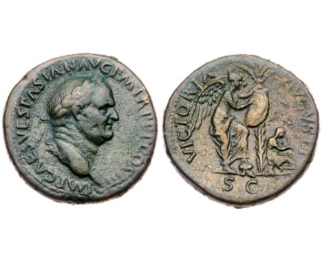Vespasian. Æ Sestertius (22.92 g), AD 69-79. Judaea Capta type. Rome, AD 71. IMP CAES VESPASIAN AVG P M TR P P P COS III, lau