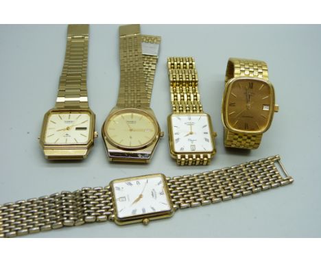 Five wristwatches, Casio and Rotary, one Casio lacking glass 