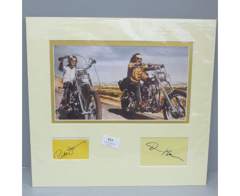 An Easy Rider signed display, Peter Fonda and Dennis Hopper, no COA 