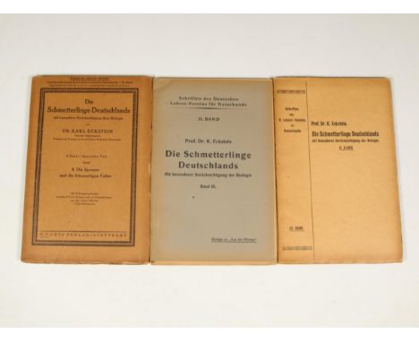 Die Schmeterlinge Deutschlands, Prof. Dr. K. Eckstein, 1915-1923; Drie deeltjes, uitgevoerd met papieren omslag, talloze gekl