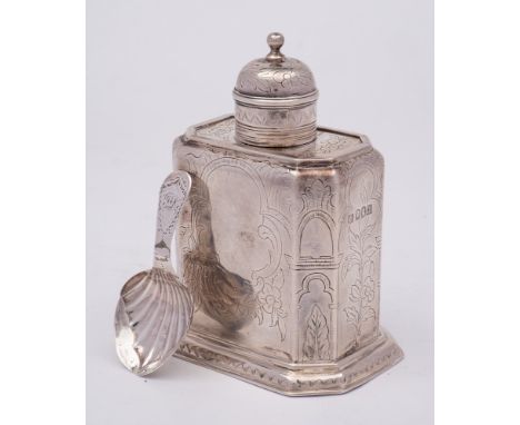An Edward VII Britannia standard silver tea caddy, maker Lambert &amp; Co, London, 1907: in the George I style, of rectangula
