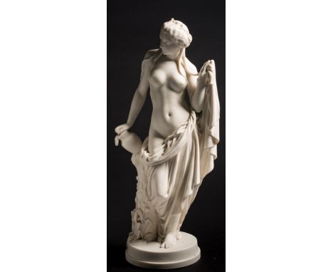 A Minton parian figure of Ondine after J.B.Klagmann: tipping water from a pitcher, her lower body draped with flowing robes, 